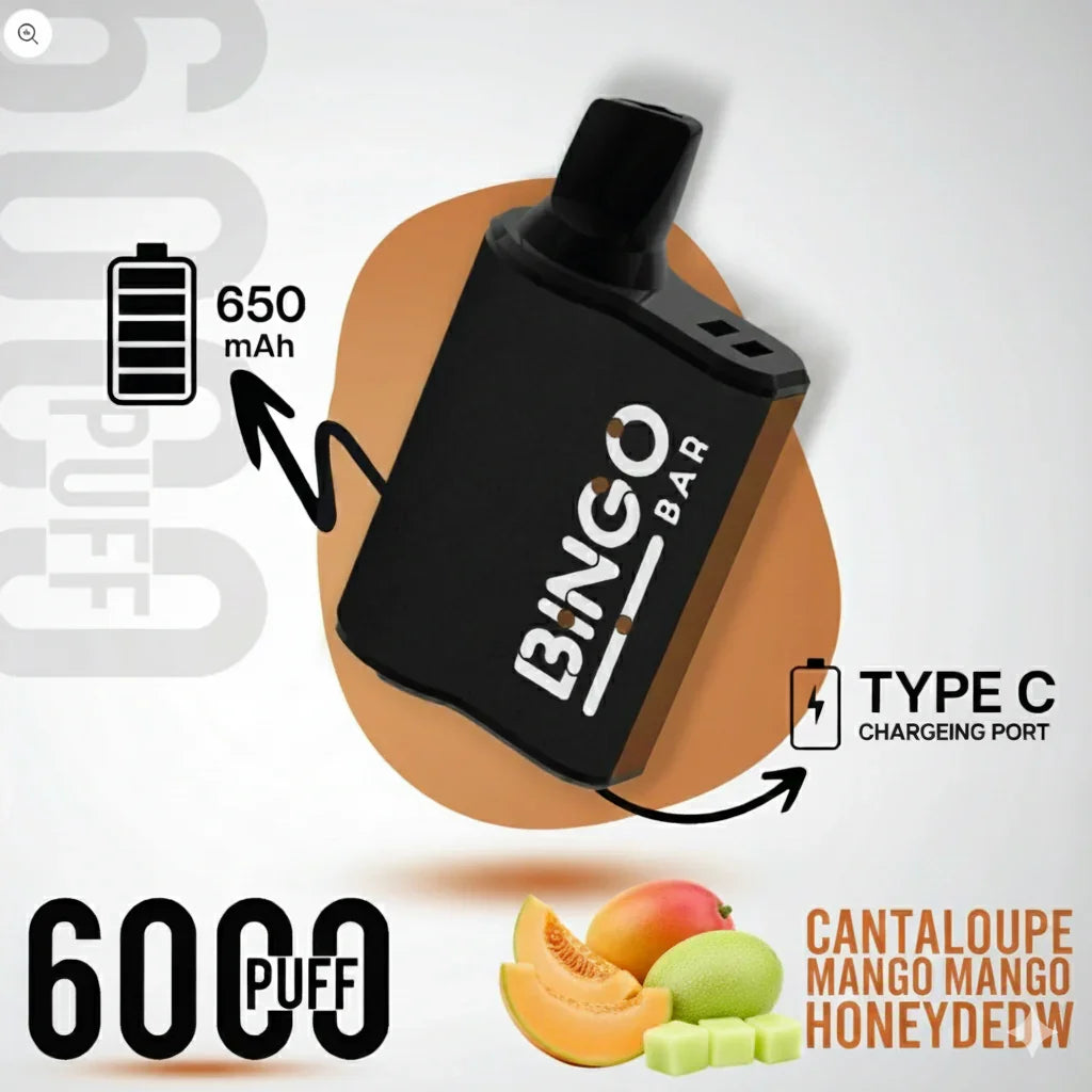 Bingo 6000 Cantaloupe Mango Honeydew – 6000 Puffs | 75 SR | Riyadh Delivery