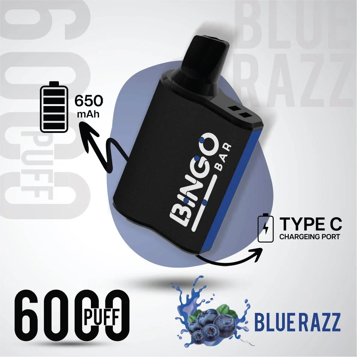 Bingo 6000 Puffs Disposable Vape - Blue Raspberry - Riyadh Vape Shop - Disposable Vape