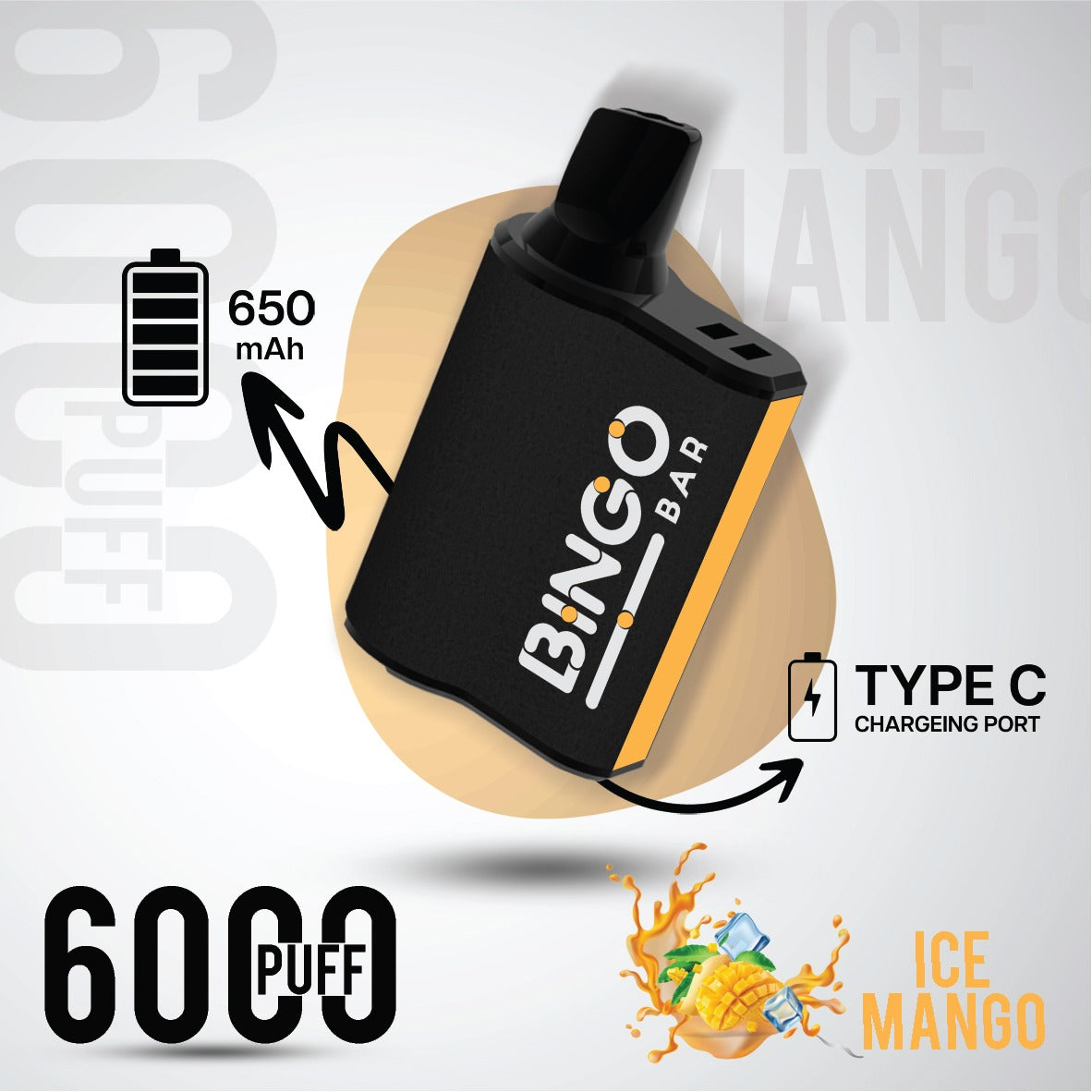Bingo 6000 Mango Ice Disposable Vape – Best Vape in Riyadh Saudi Arabia | 6000 Puffs | 75 SR | Same Day Delivery