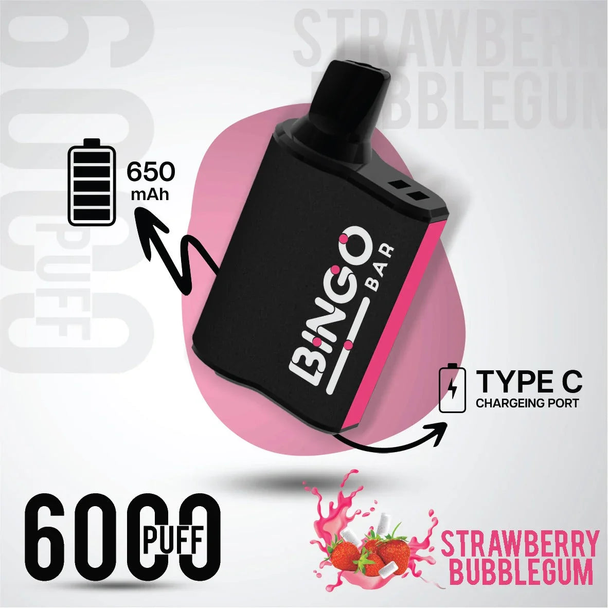 Bingo 6000 Strawberry Disposable Vape – Best Vape in Riyadh Saudi Arabia | 6000 Puffs | 75 SR | Same Day Delivery