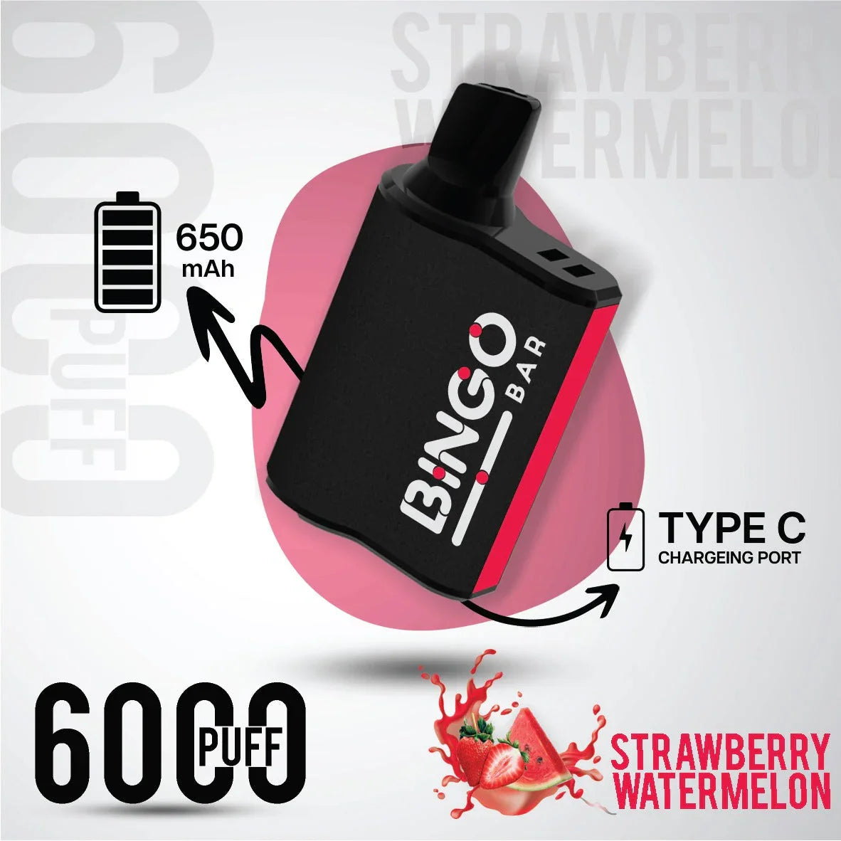 Bingo 6000 Strawberry Watermelon Disposable Vape – Best Vape in Riyadh Saudi Arabia | 6000 Puffs | 75 SR | Same Day Delivery