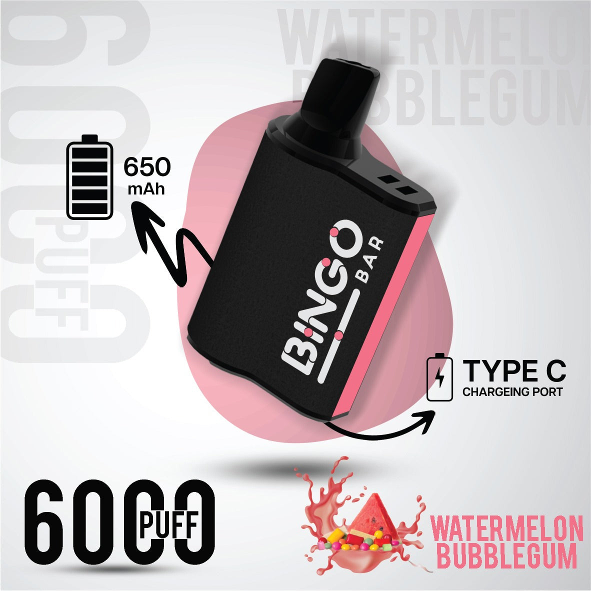 Bingo 6000 Watermelon Disposable Vape – Best Vape in Riyadh Saudi Arabia | 6000 Puffs | 75 SR | Same Day Delivery