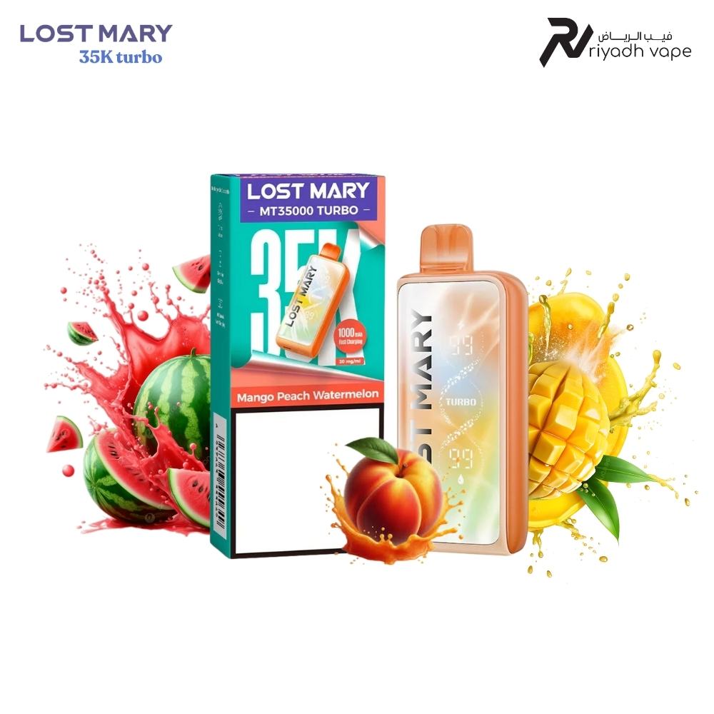 Lost Mary MT35000 Turbo Mango Peach Watermelon Disposable Vape – Best Vape in Riyadh Saudi Arabia | 35,000 Puffs | 125 SR | Same Day Delivery