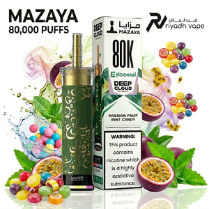 Mazaya Deep Cloud 80K disposable vape Passion Fruit Mint Candy flavour, 80,000 puffs, Riyadh Vape Shop