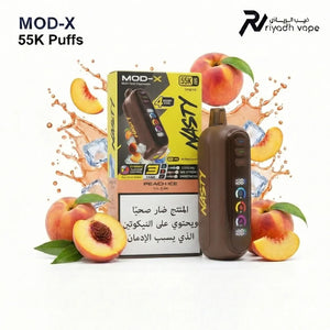 Nasty MOD-X 55K Peach Ice disposable vape with dynamic flavor adjustment and large display available at Riyadh Vape Shop Saudi Arabia