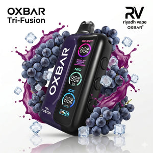 Oxbar Tri-Fusion 40K Disposable Vape - Black Grape flavor, modern and compact device design.