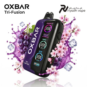Oxbar Tri-Fusion 40K Disposable Vape - Sakura Grape flavor, showing the stylish device with interface buttons.