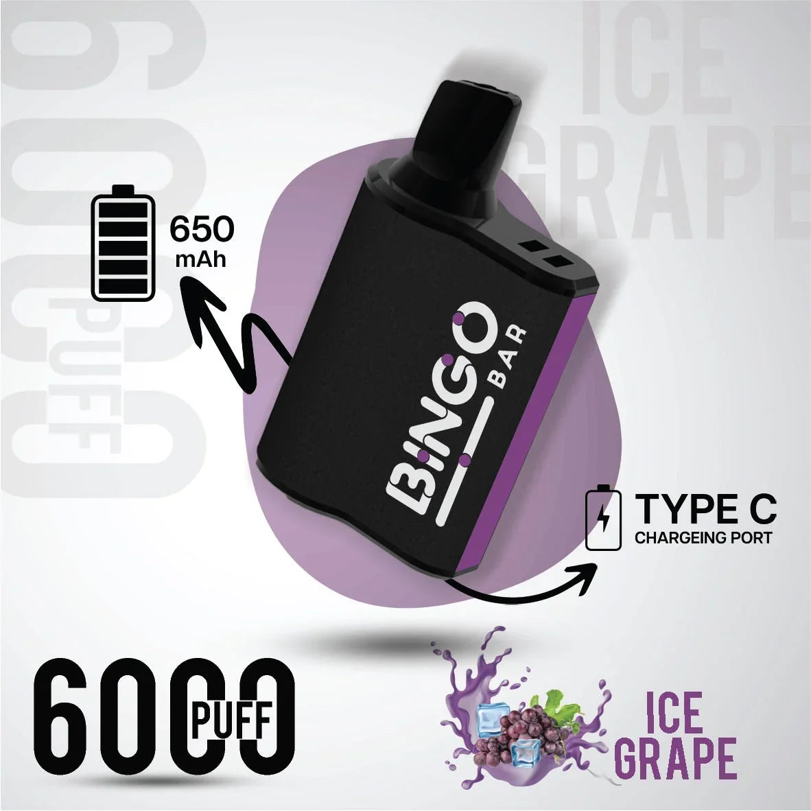 Bingo 6000 Grape Ice Disposable Vape – Best Vape in Riyadh Saudi Arabia | 6000 Puffs | 75 SR | Same Day Delivery