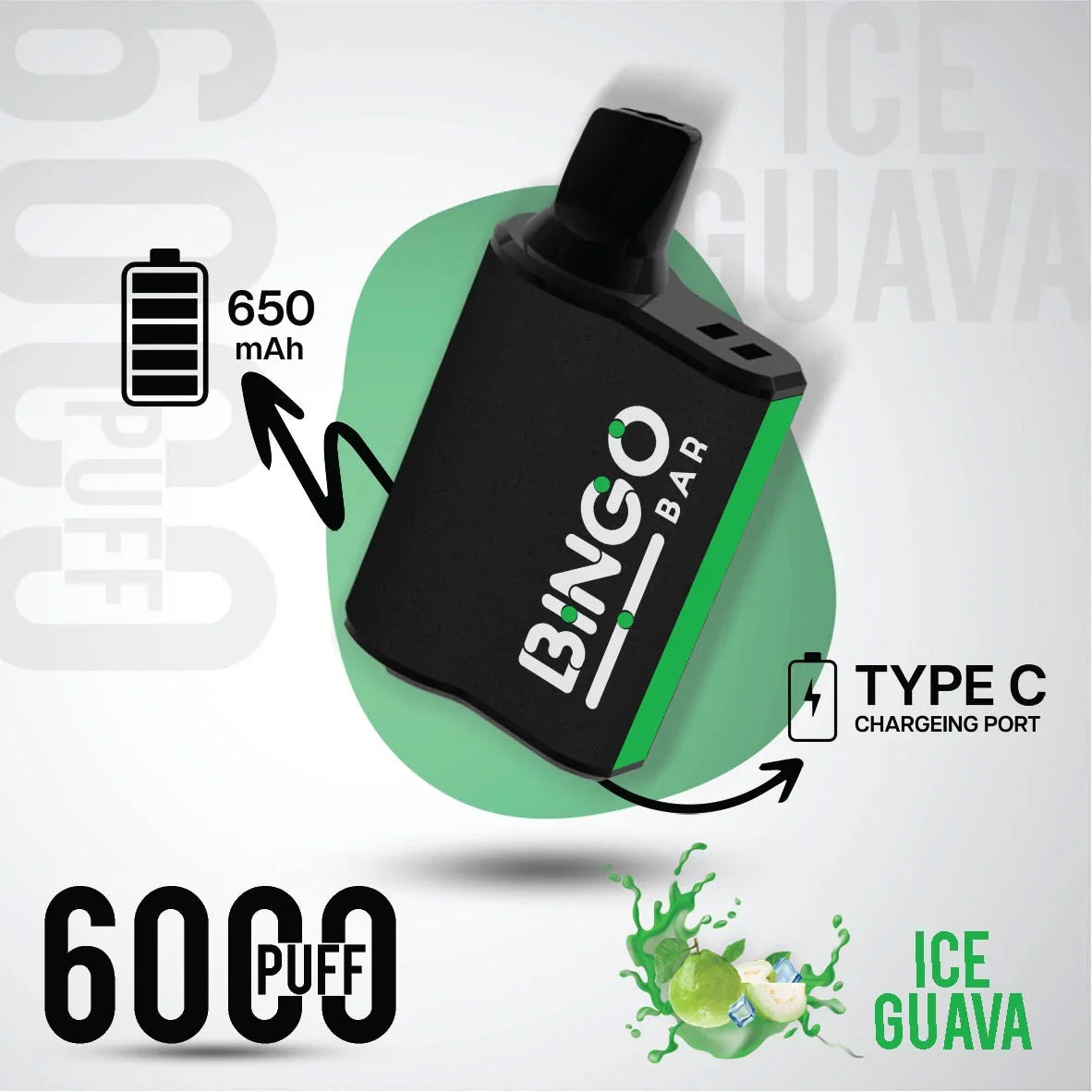 Bingo 6000 Guava Ice Disposable Vape – Best Vape in Riyadh | 6000 Puffs | 75 SR
