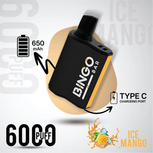 Bingo 6000 Mango Ice Disposable Vape – Best Vape in Riyadh Saudi Arabia | 6000 Puffs | 75 SR | Same Day Delivery