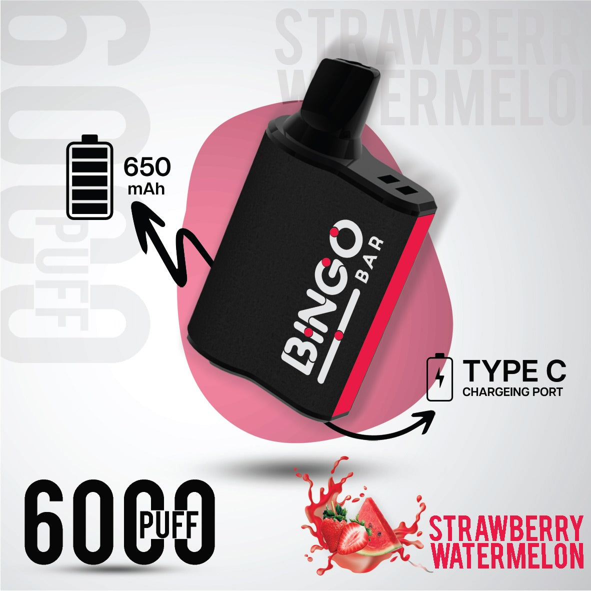 Bingo 6000 Strawberry Watermelon Disposable Vape – Best Vape in Riyadh Saudi Arabia | 6000 Puffs | 75 SR | Same Day Delivery