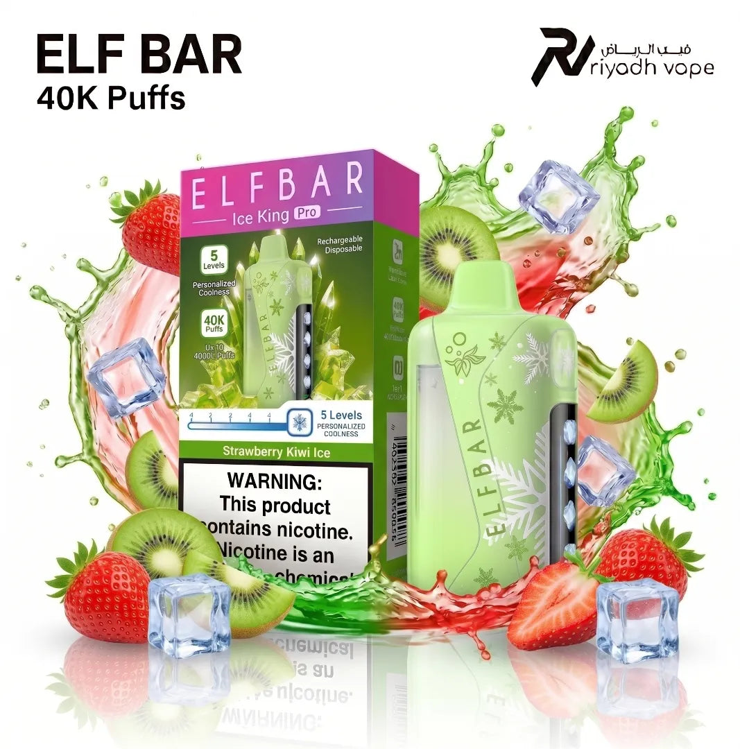Elfbar Ice King Pro 40K Strawberry Kiwi Ice disposable vape - 40,000 puffs, sweet and tangy fruit blend, same-day delivery in Riyadh