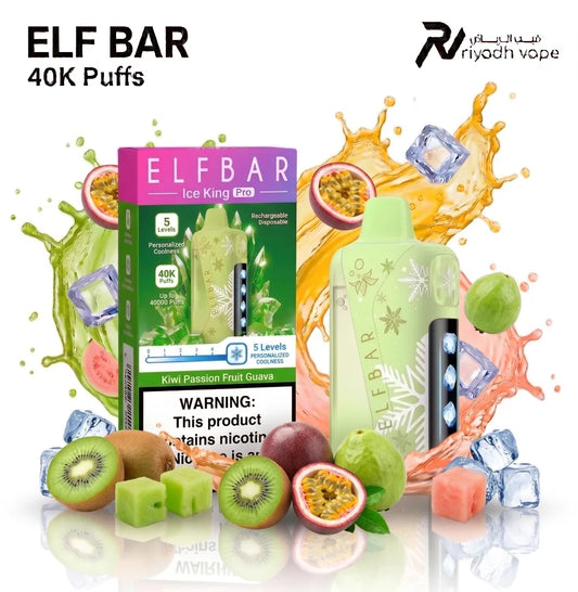 Elfbar Ice King Pro 40K Kiwi Passion Fruit Guava disposable vape - 40,000 puffs, tropical fruit blend, same-day delivery in Riyadh