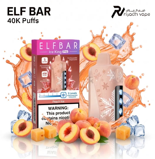 Elfbar Ice King Pro 40K Peach Ice disposable vape - 40,000 puffs, sweet peach flavor, same-day delivery in Riyadh
