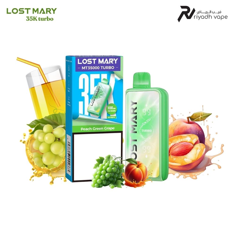 Lost Mary MT35000 Turbo Peach Green Grape Disposable Vape – Best Vape in Riyadh Saudi Arabia | 35,000 Puffs | 125 SR | Same Day Delivery