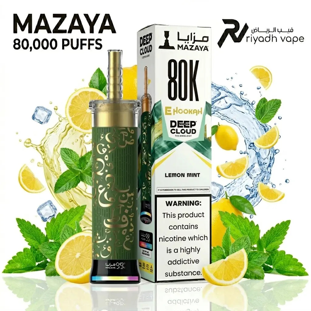 Mazaya Deep Cloud 80K disposable vape Lemon Mint flavour, 80,000 puffs, Riyadh Vape Shop
