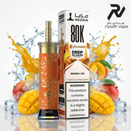 Mazaya Deep Cloud 80K disposable vape Mango Ice flavour, 80,000 puffs, Riyadh Vape Shop
