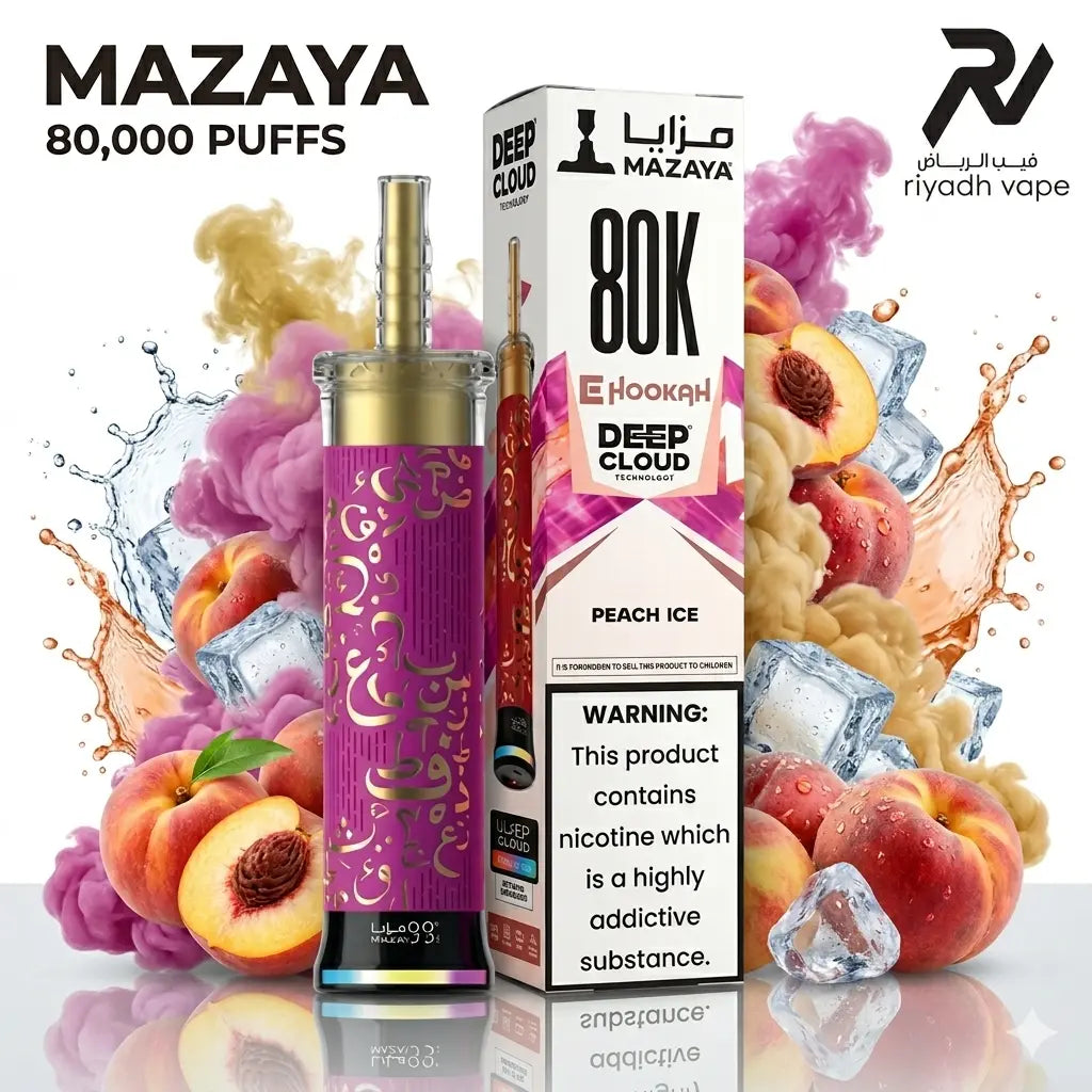 Mazaya Deep Cloud 80K disposable vape Peach Ice flavour, 80,000 puffs, Riyadh Vape Shop