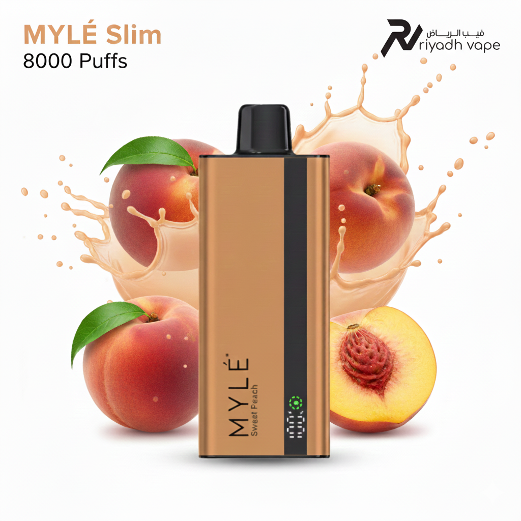 Myle Slim Sweet Peach Disposable Vape – Best Vape in Riyadh Saudi Arabia | 8000 Puffs | 99 SR | Same Day Delivery